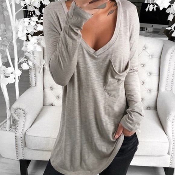 Tops - loose v neck long sleeve shirt